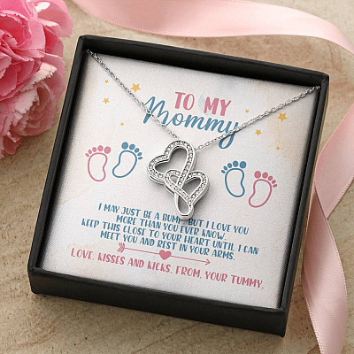 To My Mommy I May Just Be A Bump But I Love You More Than You Know Double Hearts Necklace - Baby Shower Gifts