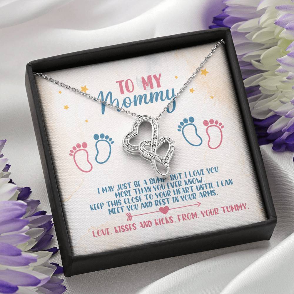To My Mommy I May Just Be A Bump But I Love You More Than You Know Double Hearts Necklace - Baby Shower Gifts
