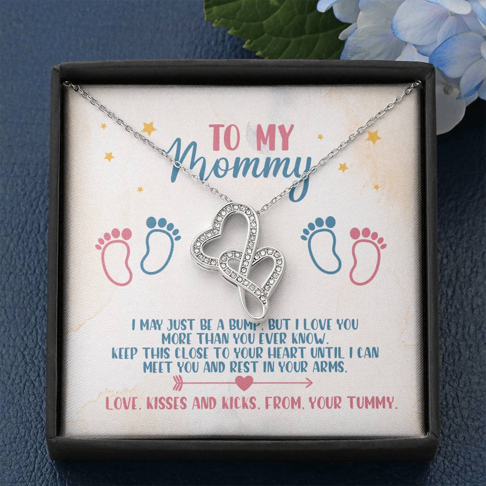 To My Mommy I May Just Be A Bump But I Love You More Than You Know Double Hearts Necklace - Baby Shower Gifts