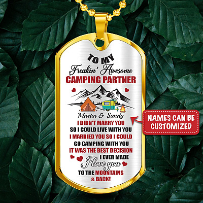 Personalized Camping Lovers Gift I Love You to the Mountains and Back Dog Tag Pendant Necklace