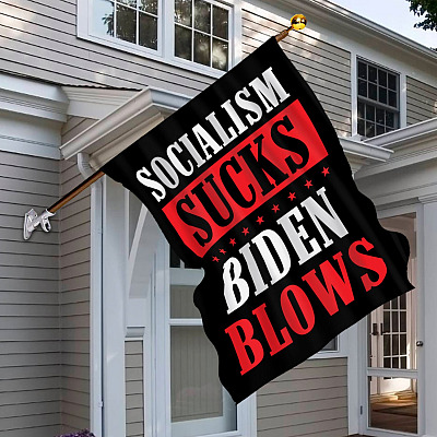 Alternative view of Pro Trump Socialism Sucks Biden Blows Fourth of July Banner Outdoor House Flag