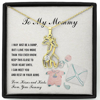 To My Mommy I May Just Be A Bump But I Love You More Than You Know Giraffe Pendant Necklace - Pregnancy Gifts - Giraffe Necklace (18K Yellow Gold)