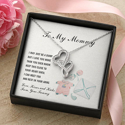 To My Mommy I May Just Be A Bump But I Love You More Than You Know Double Hearts Necklace - Pregnancy Gifts