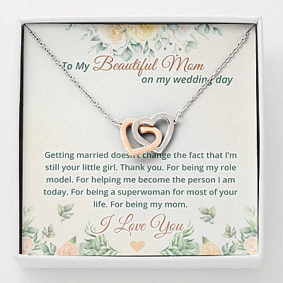 To My Beautiful Mom On My Wedding Day Interlocking Hearts Pendant Necklace - Mother Of The Bride Necklace - Interlocking Hearts Necklace
