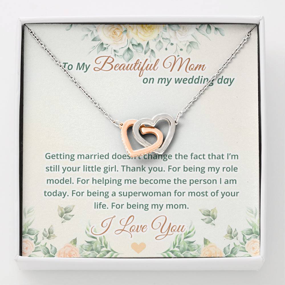 To My Beautiful Mom On My Wedding Day Interlocking Hearts Pendant Necklace - Mother Of The Bride Necklace - Interlocking Hearts Necklace