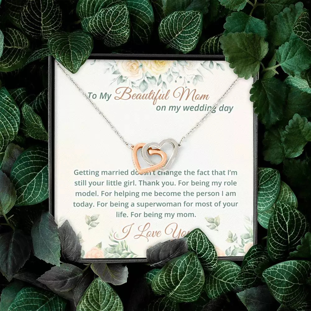 To My Beautiful Mom On My Wedding Day Interlocking Hearts Pendant Necklace - Mother Of The Bride Necklace