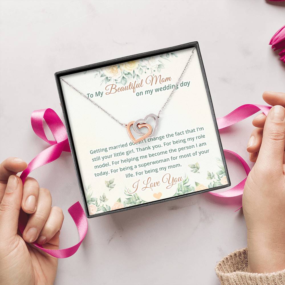 To My Beautiful Mom On My Wedding Day Interlocking Hearts Pendant Necklace - Mother Of The Bride Necklace