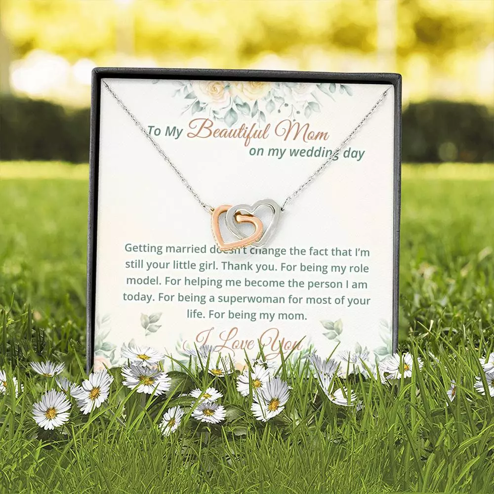 To My Beautiful Mom On My Wedding Day Interlocking Hearts Pendant Necklace - Mother Of The Bride Necklace