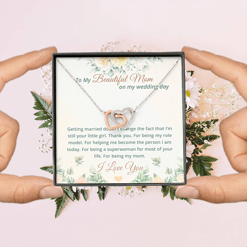 To My Beautiful Mom On My Wedding Day Interlocking Hearts Pendant Necklace - Mother Of The Bride Necklace