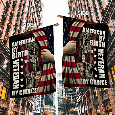 Alternative view of American by Birth Veteran by Choice American Army Flag - Military Outdoor Indoor Garden Flag - House Flag