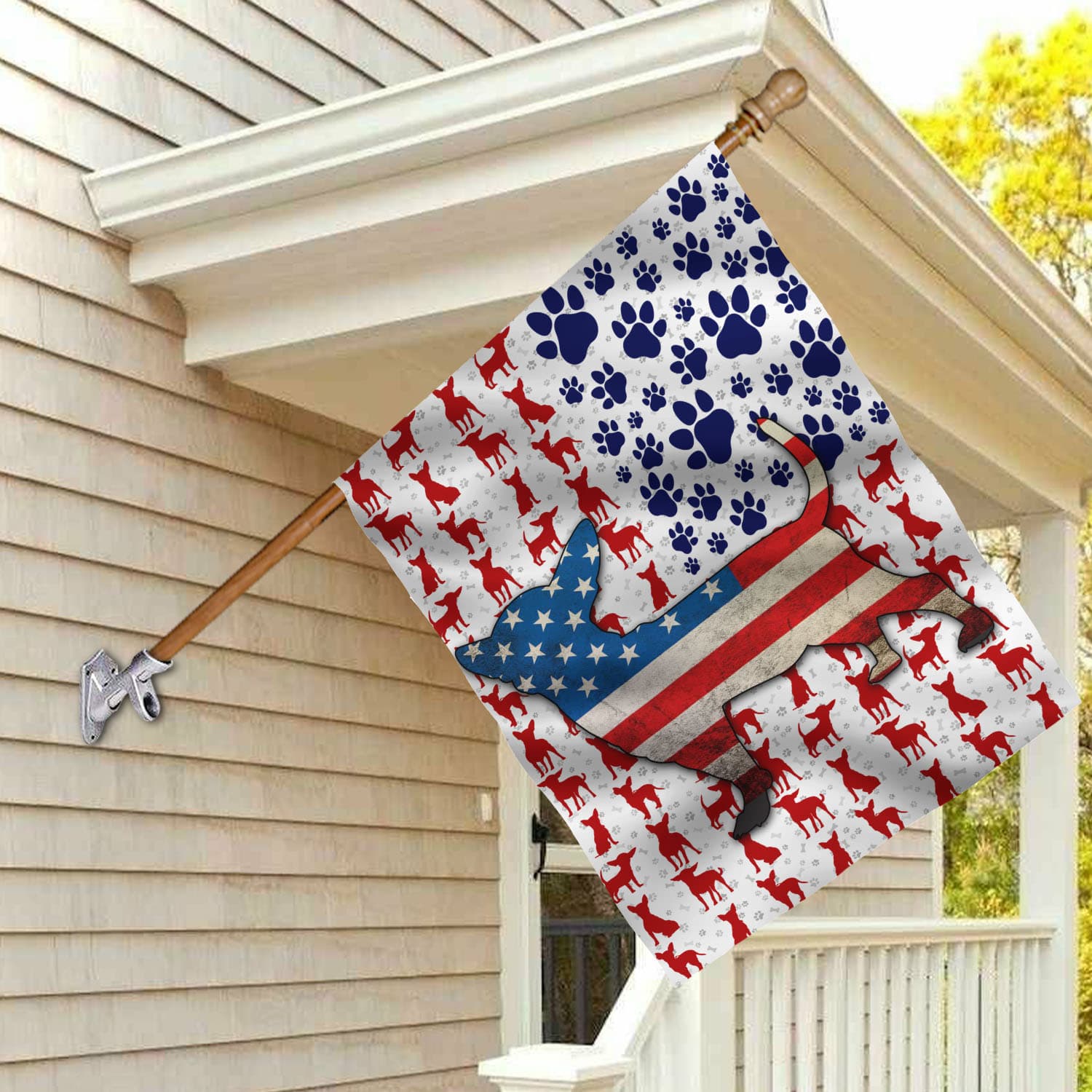 8VT. Chihuahua US Flag House Flag Mockup 2