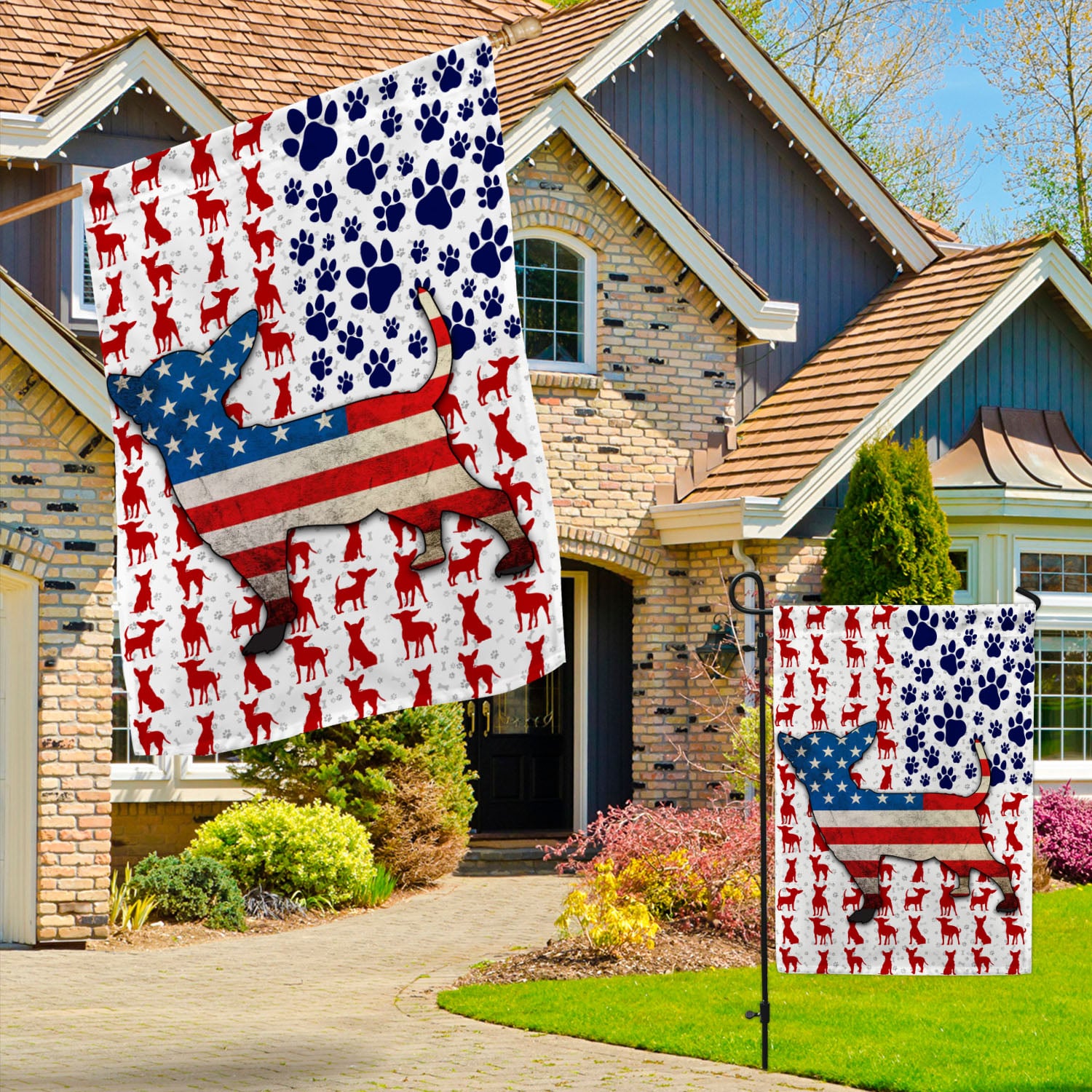 8VT. Chihuahua US Flag Garden & House Mockup 3