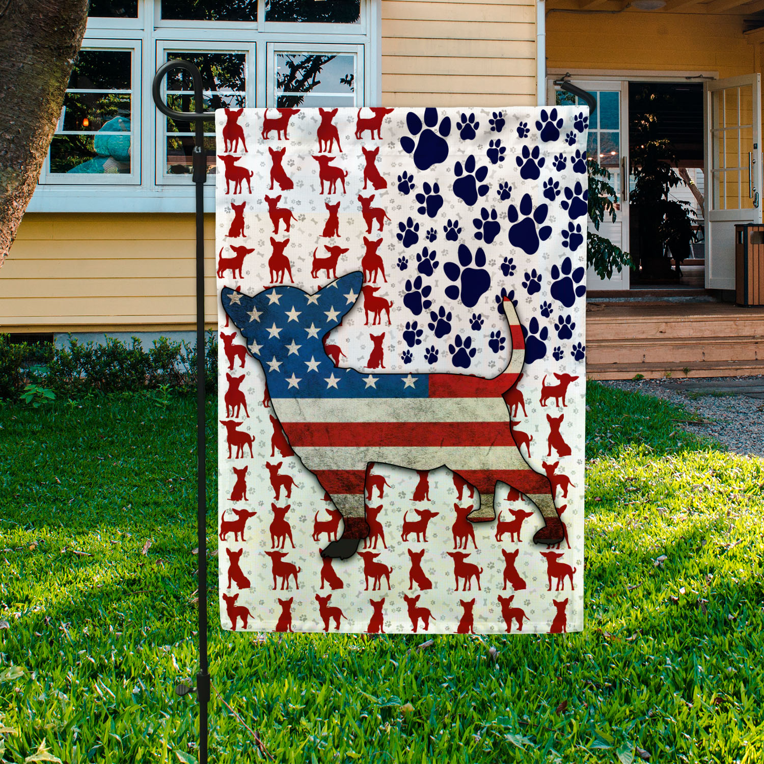 8VT. Chihuahua US Flag Garden Flag Mockup 3