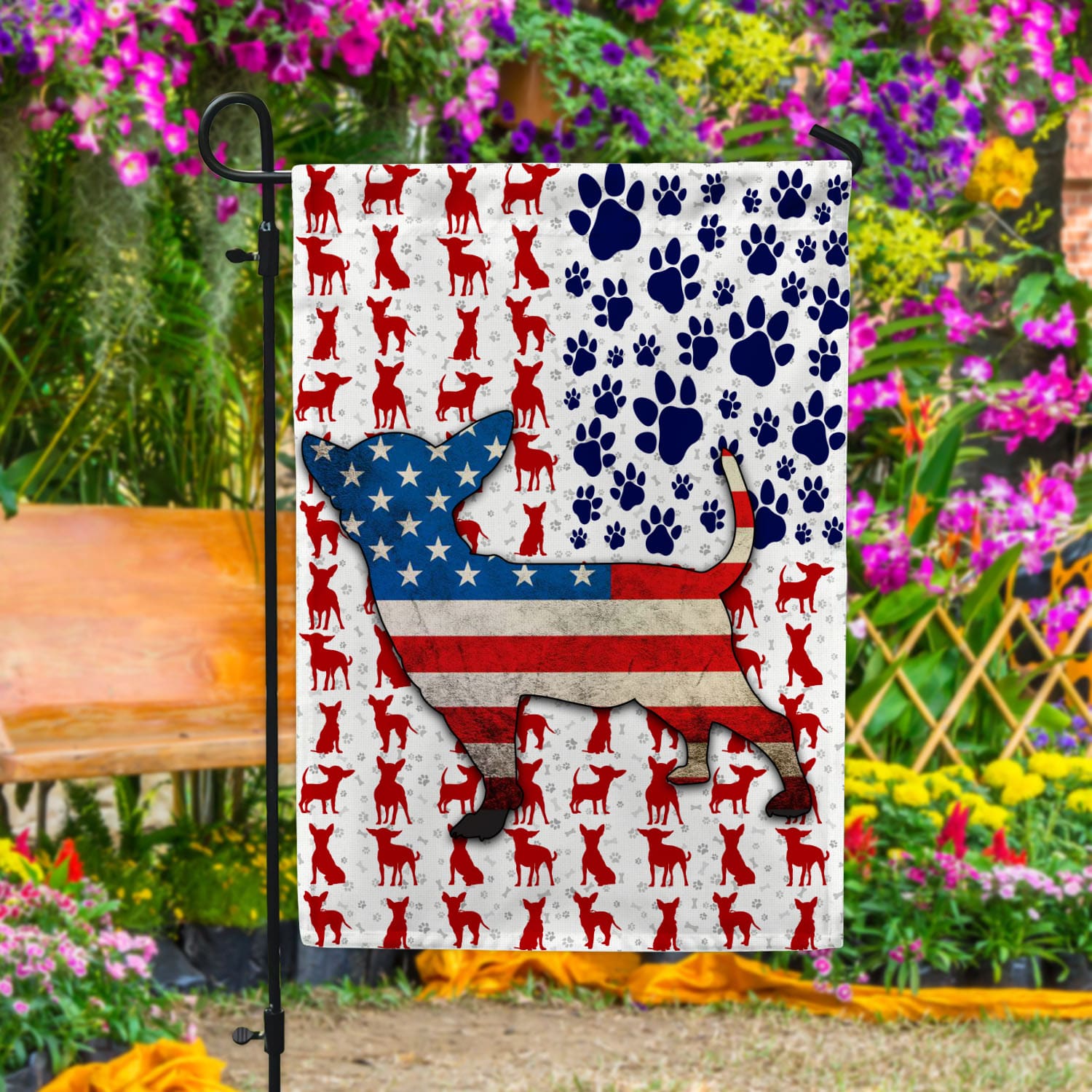 8VT. Chihuahua US Flag Garden Flag Mockup 4