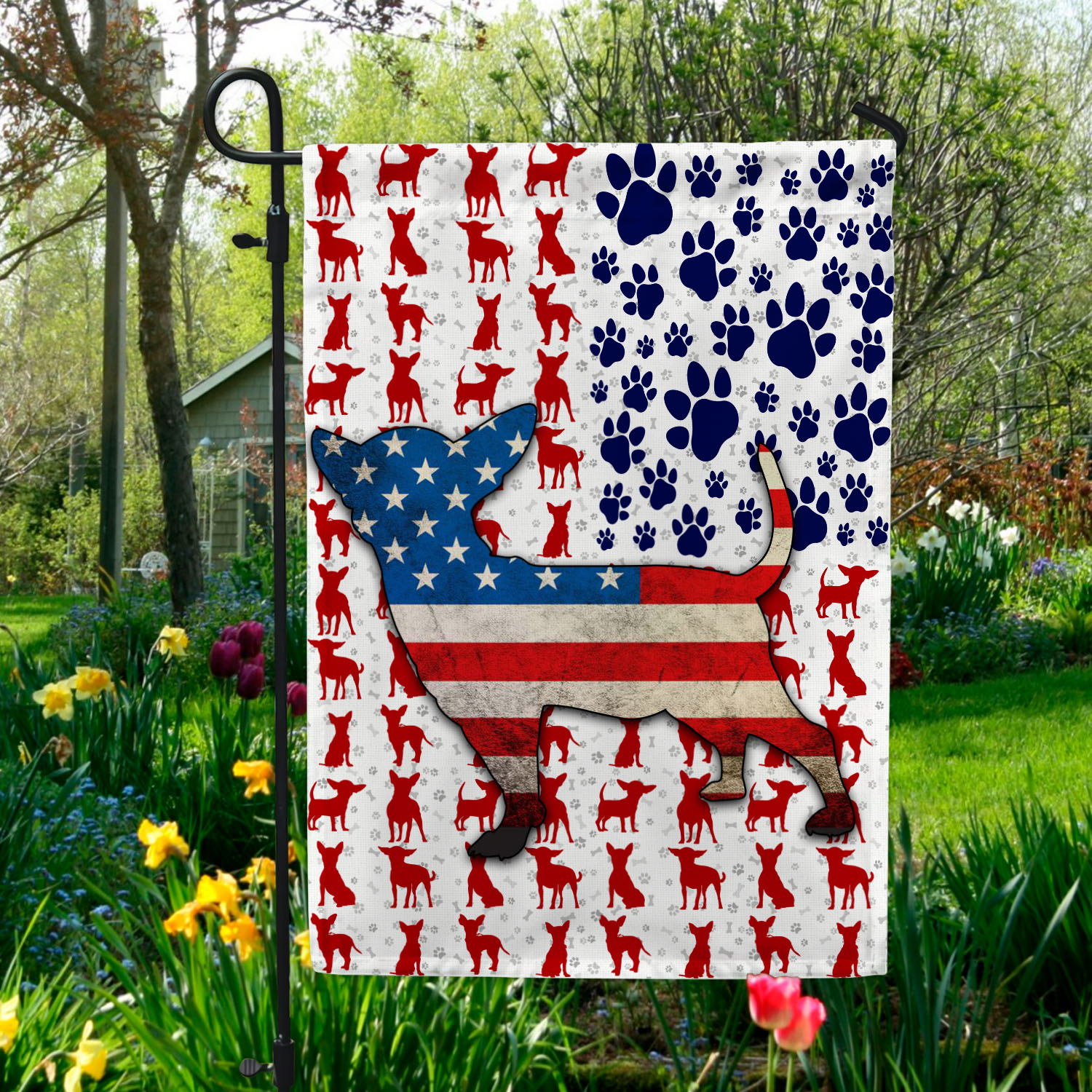 8VT. Chihuahua US Flag Garden Flag Mockup 5