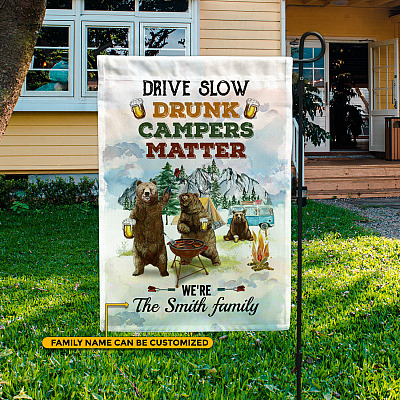 Alternative view of Personalized Drive Slow Drunk Camper Matter Bears Decorative Garden Flag - Outdoor Indoor Flag
