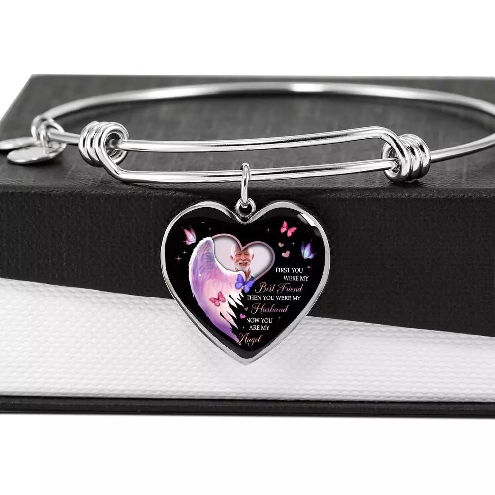 Custom Photo First You Were My Best Friend Then You Were My Husband Now You Are My Angel Heart Pendant Necklace