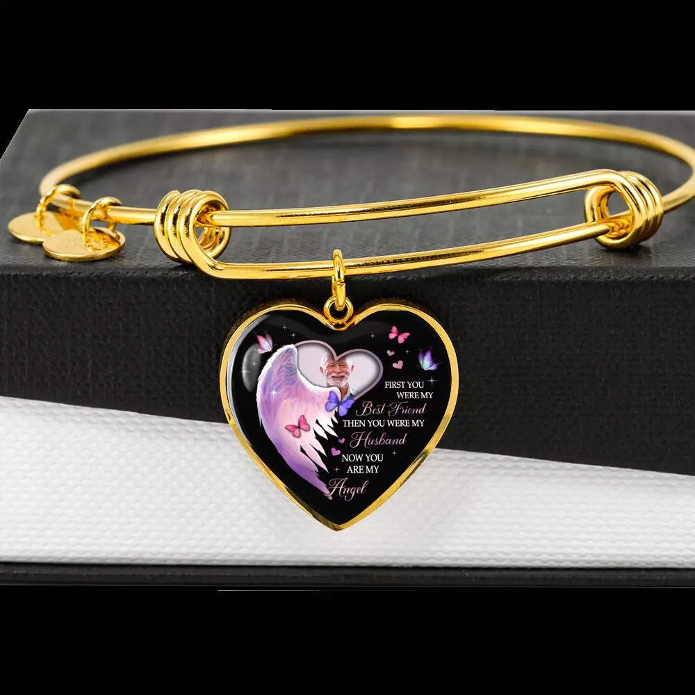 Custom Photo First You Were My Best Friend Then You Were My Husband Now You Are My Angel Heart Pendant Necklace