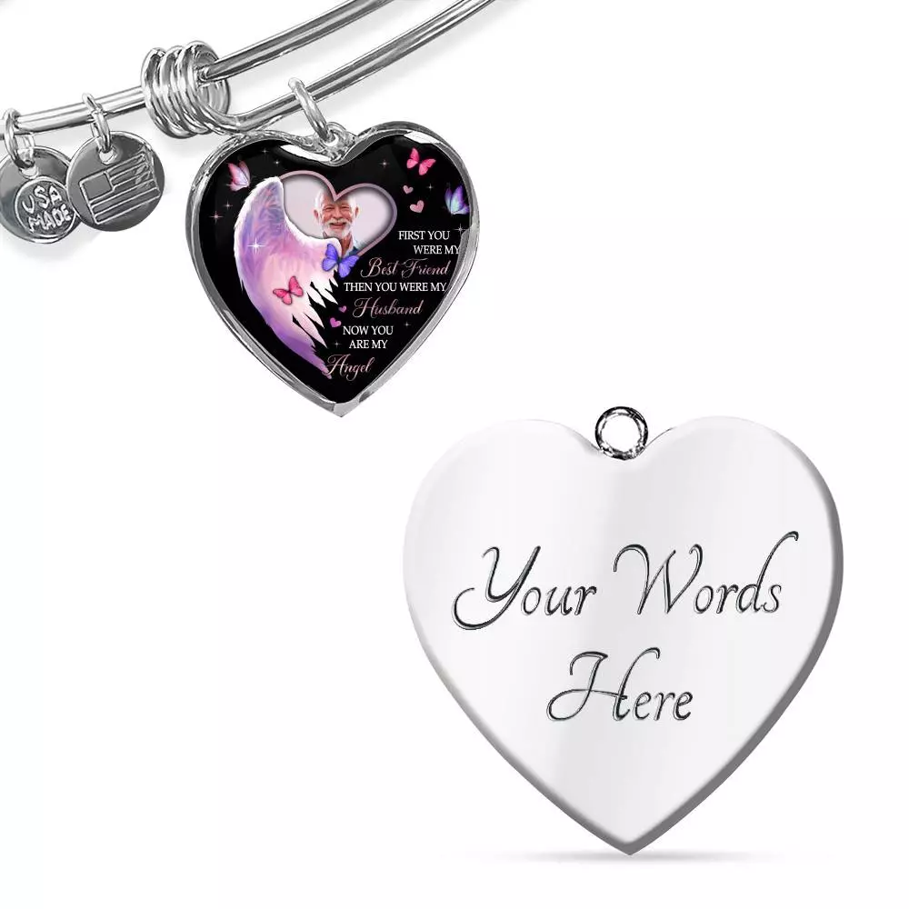 Custom Photo First You Were My Best Friend Then You Were My Husband Now You Are My Angel Heart Pendant Necklace