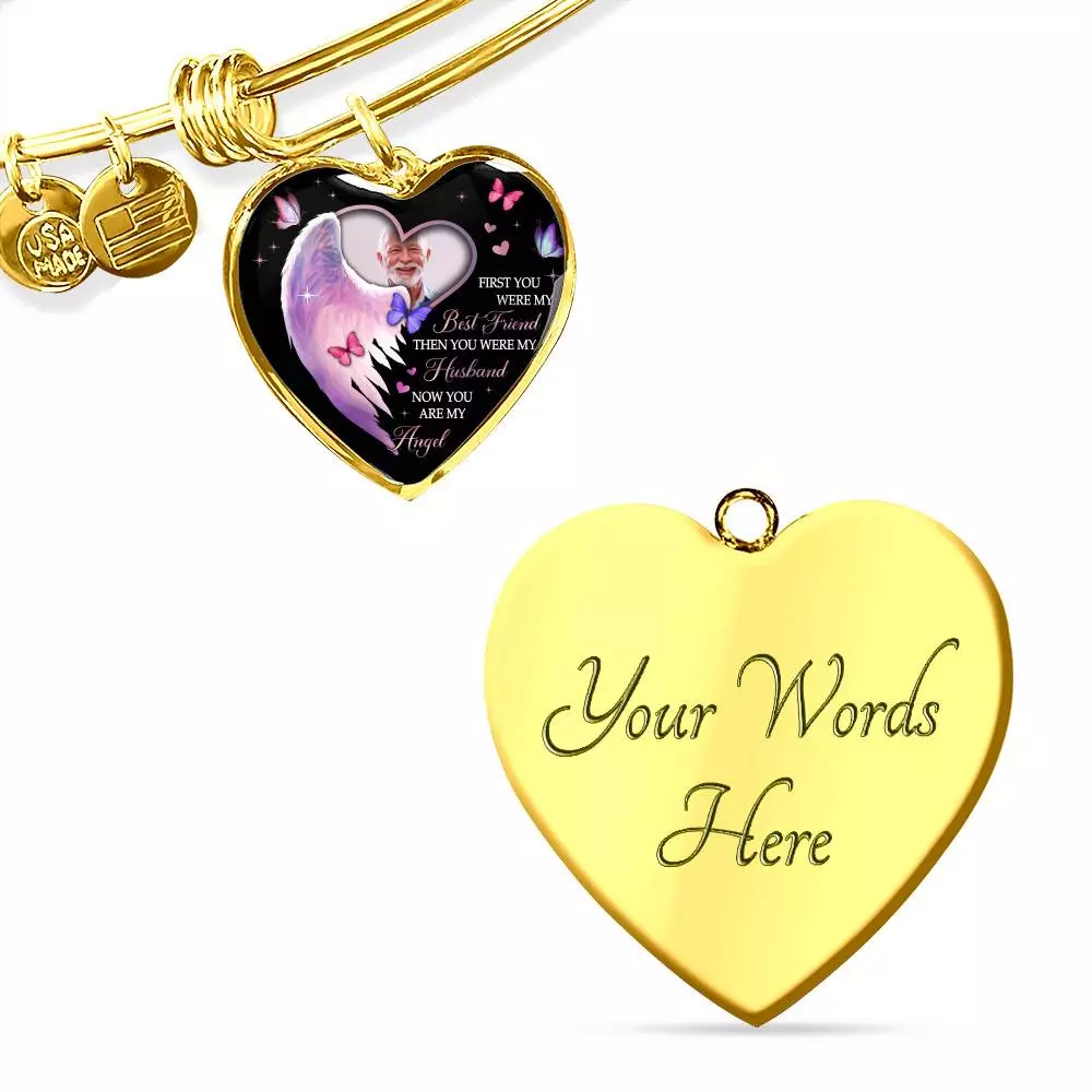 Custom Photo First You Were My Best Friend Then You Were My Husband Now You Are My Angel Heart Pendant Necklace