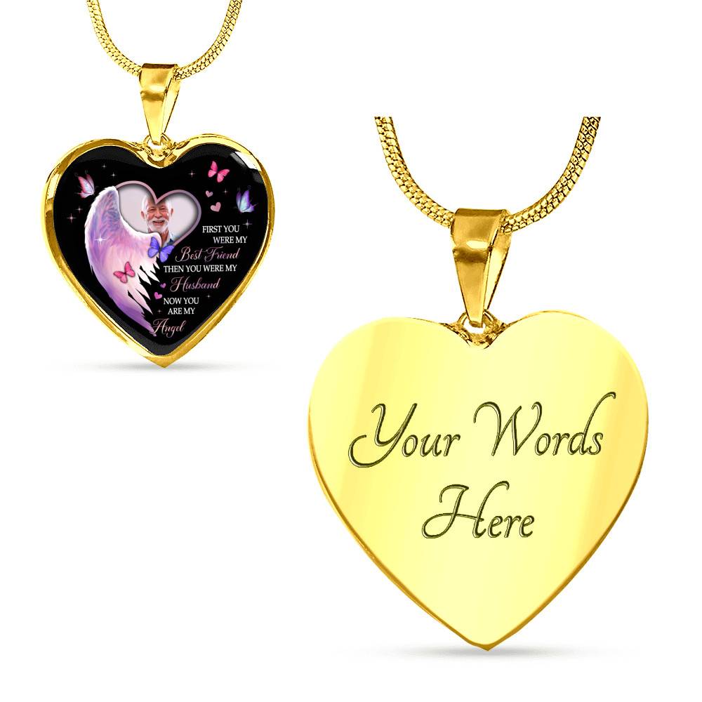 Custom Photo First You Were My Best Friend Then You Were My Husband Now You Are My Angel Heart Pendant Necklace