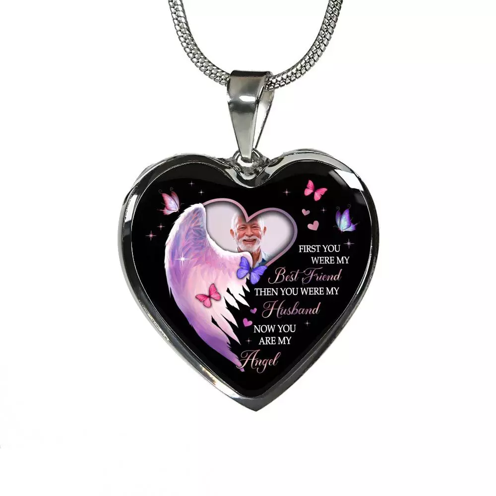Custom Photo First You Were My Best Friend Then You Were My Husband Now You Are My Angel Heart Pendant Necklace