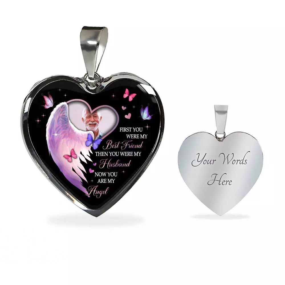 Custom Photo First You Were My Best Friend Then You Were My Husband Now You Are My Angel Heart Pendant Necklace