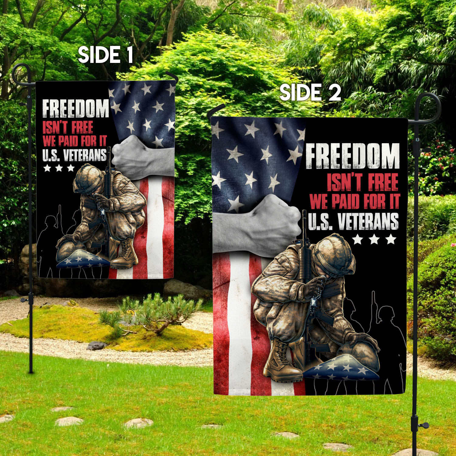 7UT. Freedom Isn't Free(side2) Garden Flag Mockup 2 Side