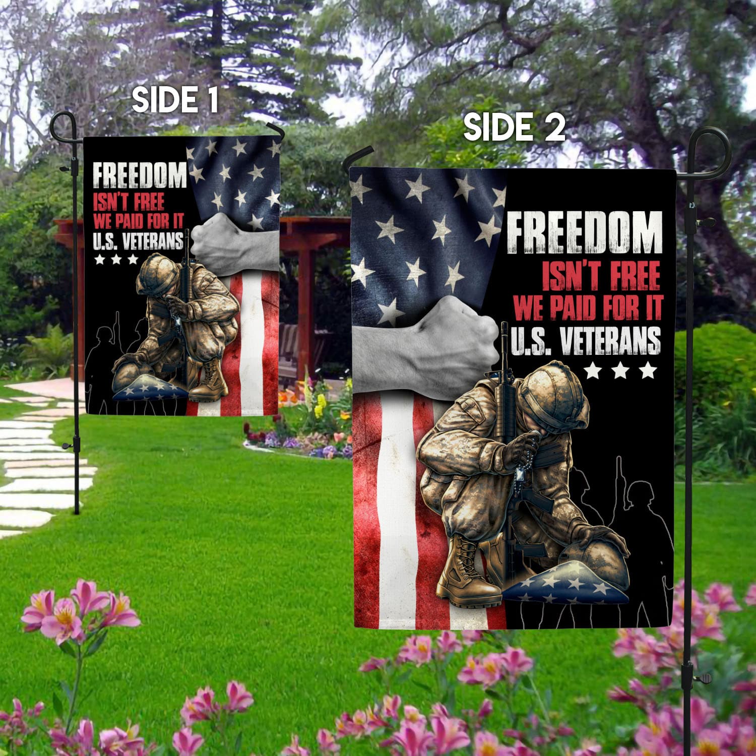 7UT. Freedom Isn't Free(side2) Garden Flag Mockup 2 Side-1