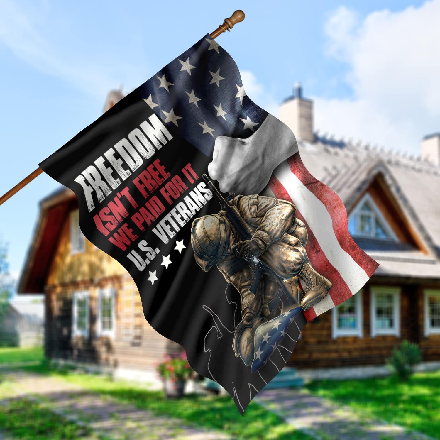 7UT. Freedom Isn't Free(side2) House Flag Mockup 5