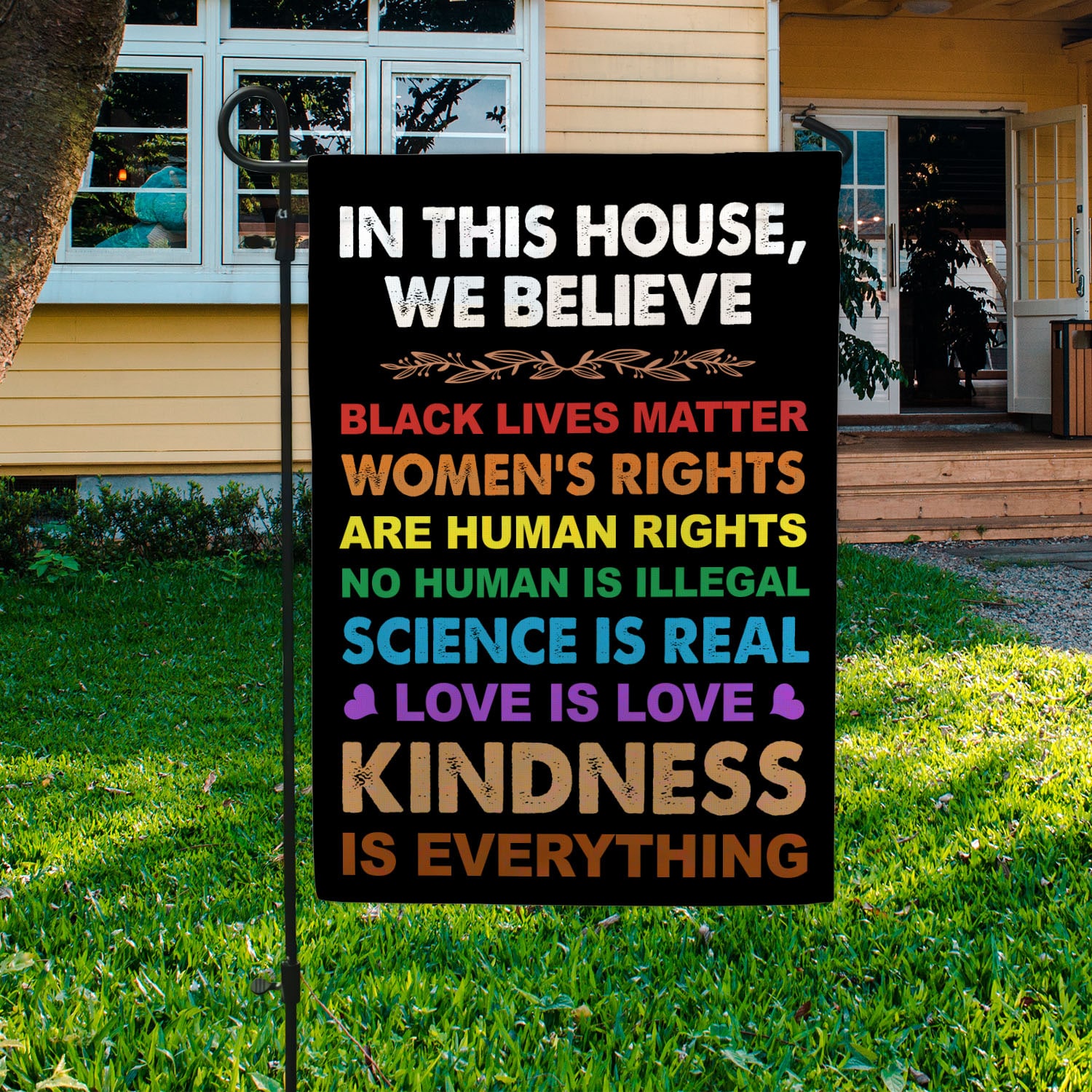 1VT. In This House Black Lives Matter Garden Flag Mockup 3