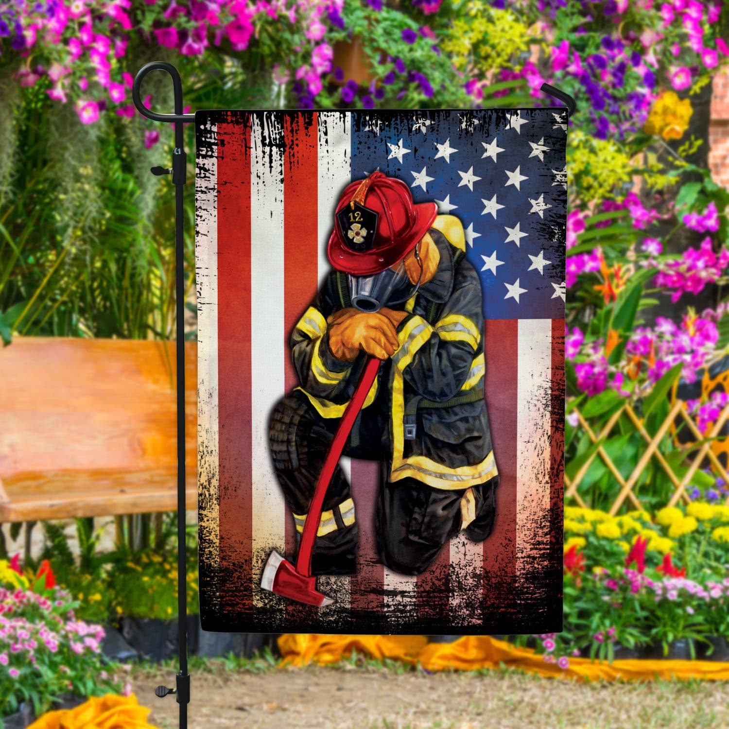 1UT. Proud Firefighter (Flag - Side 1) Garden Flag Mockup 4