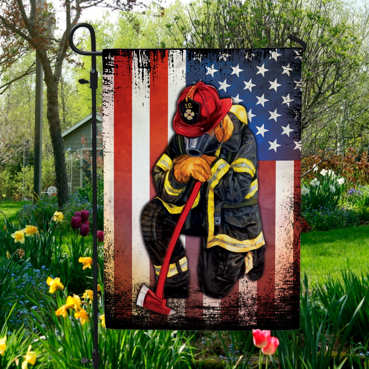 1UT. Proud Firefighter (Flag - Side 1) Garden Flag Mockup 5