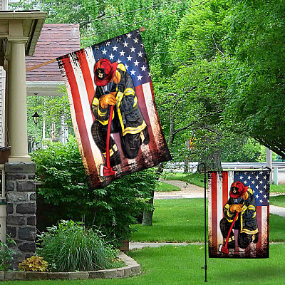 Alternative view of Fallen Firefighter American Outdoor Garden Flag - House Flag - Wall Flag