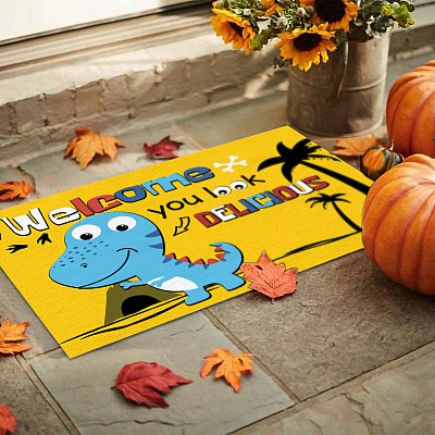 Alternative view of T-Rex Welcome You Look Delicious Funny Welcome Rug Warm House Gift Indoor Outdoor Decorative Doormat