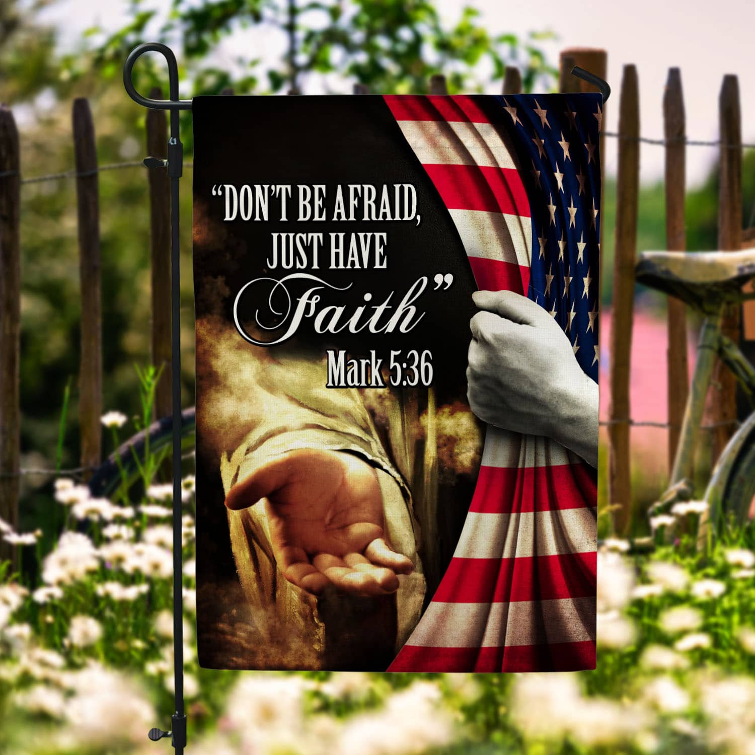 55 HG. Don't Be Afraid Jesus_A Garden Flag Mockup 6