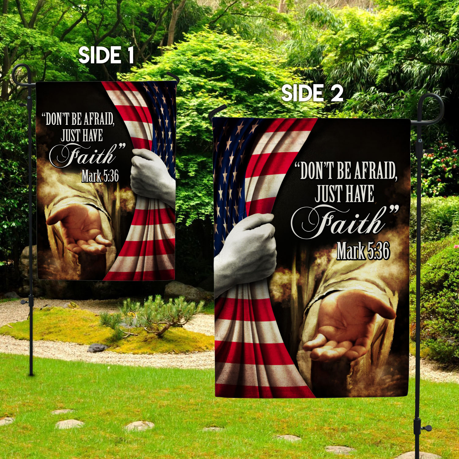 55 HG. Don't Be Afraid Jesus_A Garden Flag Mockup 2 Side