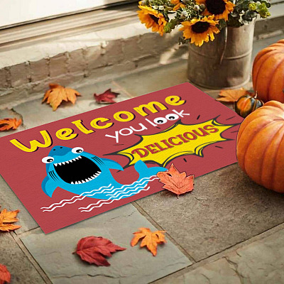 Alternative view of Shark Welcome You Look Delicious Funny Welcome Rug Warm House Gift Indoor Outdoor Decorative Doormat
