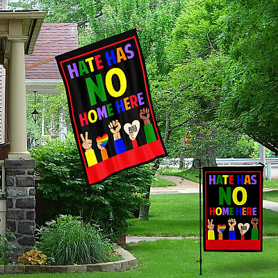 Alternative view of Hate Has No Home Here Fist Hands Black LGBT Decorative Garden Flag - Indoor Outdoor Flag - House Flag