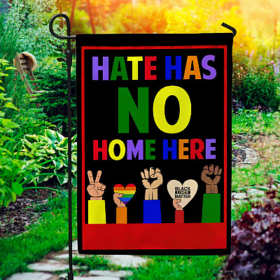 Hate Has No Home Here Fist Hands Black LGBT Decorative Garden Flag - Indoor Outdoor Flag - House Flag