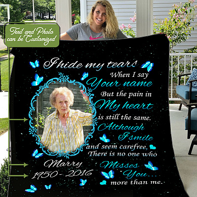 Alternative view of Personalized Custom Photo I Hide My Tears When I Say Your Name Memorial Fleece Blanket - Sympathy Gifts