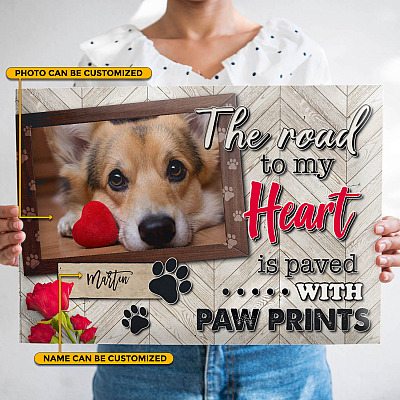 Custom Photo Pet Memorial the Road to My Heart Is Paved with Paw Prints Wrapped Framed Canvas Prints