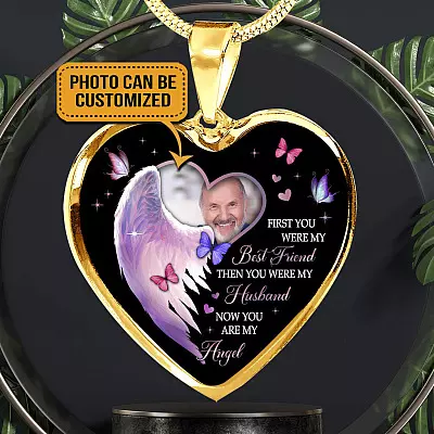 Custom Photo First You Were My Best Friend Then You Were My Husband Now You Are My Angel Heart Pendant Necklace