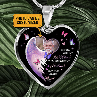 Alternative view of Custom Photo First You Were My Best Friend Then You Were My Husband Now You Are My Angel Heart Pendant Necklace