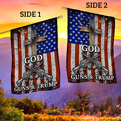 Alternative view of God Guns Trump Decorative Garden Flag - House Flag - Trump American Flag