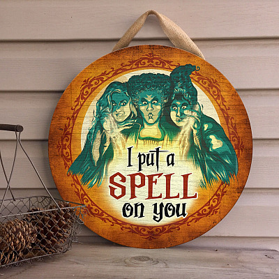 I Put A Spell On You And Now You're Mine Funny Hocus Pocus Decorative Wooden Door Sign - Front Porch Sign Decor Halloween Farmhouse