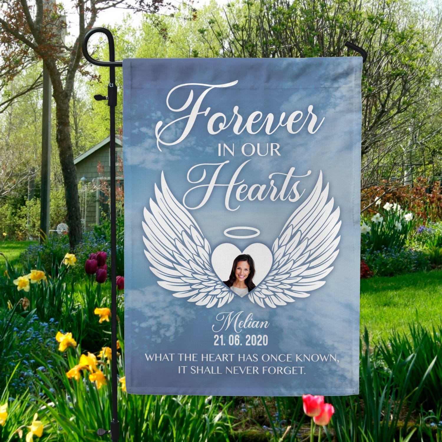 5NH. What The Heart_Sample Design Garden Flag Mockup 5