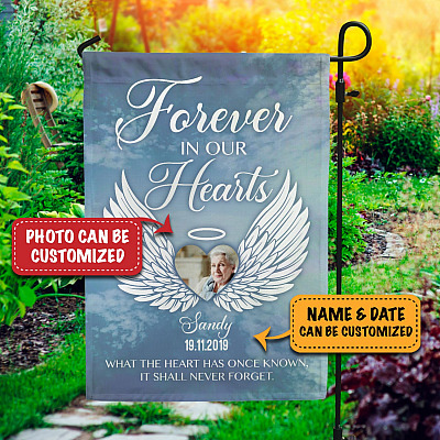 Alternative view of Personalized Photo Forever in Our Hearts Decorative Garden Flag - Indoor Outdoor Flag