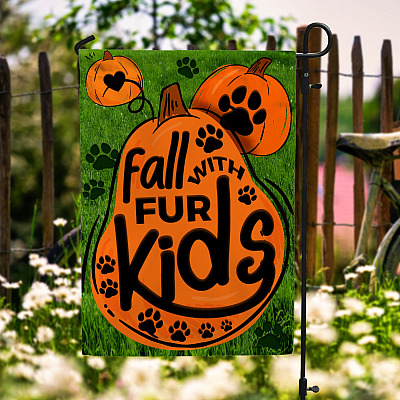 Fall with Fur Kids Decorative Garden Flag - Funny Fall Outdoor Flag