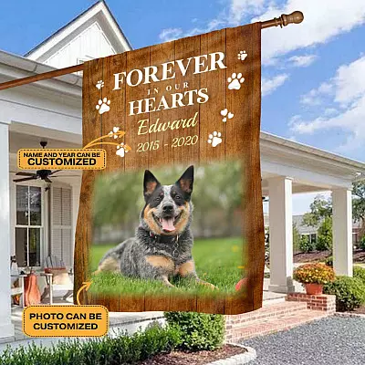 Personalized Photo Forever in Our Heart Pet Decorative Garden Flag - Indoor Outdoor Flag